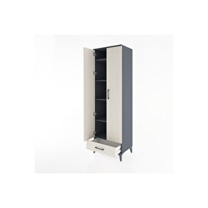 Hyperion Dolap 5 Raflı Tek Çekmeceli Tek Askılı 60x44x195 Antrasit-aytaşı