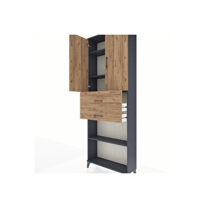 Arges Dolap 4 Raflı 2 Çekmeceli 2 Kapaklı 88x30x243 Antrasit-çam