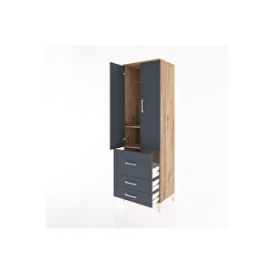 Hyperion Dolap 2 Raflı 3 Çekmeceli Tek Askılı 60x44x195 Çam-antrasit
