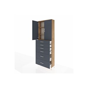 Arges Dolap 3 Raflı 6 Çekmeceli 2 Kapaklı 88x30x243 Çam-antrasit