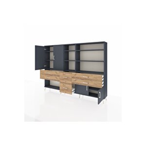 Arges Dolap 10 Raflı 6 Çekmeceli 4 Kapaklı 220x30x163 Antrasit-antrasit/çam