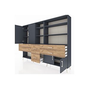 Arges Dolap 10 Raflı 6 Çekmeceli 4 Kapaklı 220x30x163 Antrasit-antrasit/çam