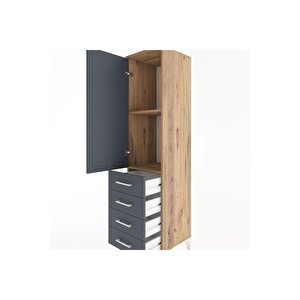 Hyperion Dolap 2 Raflı 4 Çekmeceli Tek Kapaklı 44x44x182 Çam-antrasit