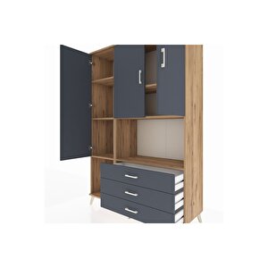 Hyperion Gardrop 6 Raflı 3 Çekmeceli 3 Kapaklı 132x44x195 Çam-antrasit