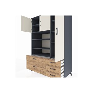 Kronos Dolap 9 Raflı 5 Çekmeceli 3 Kapaklı 132x59x195 Antrasit-aytaşı/çam