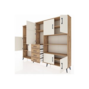 Arges Dolap 9 Raflı 4 Çekmeceli 8 Kapaklı 220x30x163 Çam-aytaşı/çam