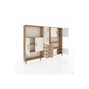 Arges Dolap 9 Raflı 4 Çekmeceli 8 Kapaklı 220x30x163 Çam-aytaşı/çam