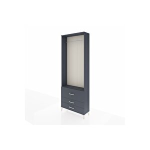 Arges Dolap Tek Raflı 3 Çekmeceli Tek Askılı 88x30x243 Antrasit-antrasit