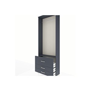 Arges Dolap Tek Raflı 3 Çekmeceli Tek Askılı 88x30x243 Antrasit-antrasit