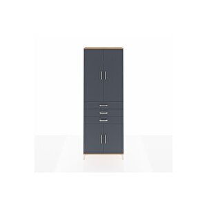 Arges Dolap 4 Raflı 3 Çekmeceli 4 Kapaklı 88x30x243 Çam-antrasit