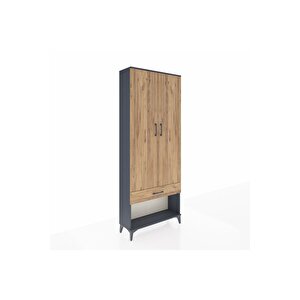 Arges Dolap 2 Raflı Tek Çekmeceli Tek Askılı 88x30x221 Antrasit-çam