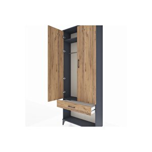 Arges Dolap 2 Raflı Tek Çekmeceli Tek Askılı 88x30x221 Antrasit-çam