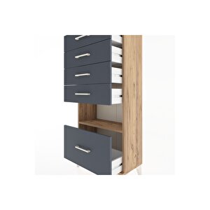 Hyperion Dolap Tek Raflı 5 Çekmeceli 60x44x134 Çam-antrasit