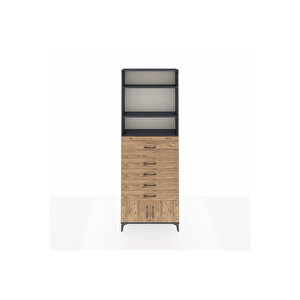 Arges Dolap 3 Raflı 5 Çekmeceli 2 Kapaklı 88x30x243 Antrasit-çam