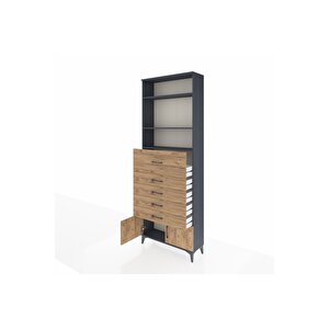 Arges Dolap 3 Raflı 5 Çekmeceli 2 Kapaklı 88x30x243 Antrasit-çam