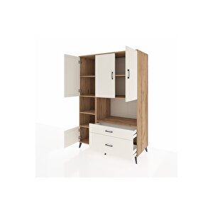 Kronos Dolap 7 Raflı 2 Çekmeceli 5 Kapaklı 132x59x195 Çam-aytaşı/aytaşı