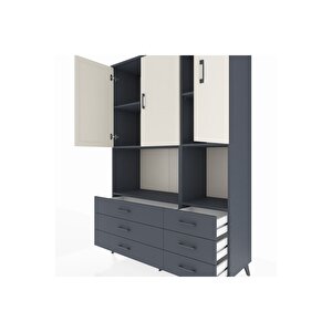 Hyperion Dolap 6 Raflı 6 Çekmeceli 3 Kapaklı 132x44x195 Antrasit-aytaşı/antrasit