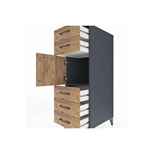 Kronos Dolap Tek Raflı 5 Çekmeceli Tek Kapaklı 44x59x134 Antrasit-çam