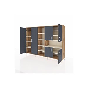 Hyperion Dolap 13 Raflı 6 Kapaklı 220x44x163 Çam-antrasit/aytaşı