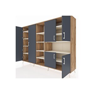 Hyperion Dolap 13 Raflı 6 Kapaklı 220x44x163 Çam-antrasit/aytaşı