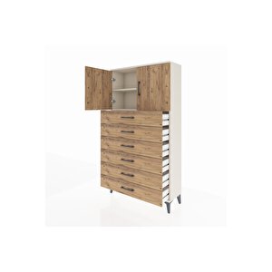 Arges Dolap 2 Raflı 6 Çekmeceli 2 Kapaklı 88x30x163 Aytaşı-çam