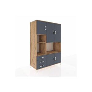 Kronos Dolap 9 Raflı 3 Çekmeceli 5 Kapaklı 132x59x195 Çam-antrasit/antrasit
