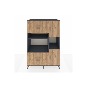 Kronos Dolap 9 Raflı 6 Kapaklı 132x59x195 Antrasit-çam/antrasit