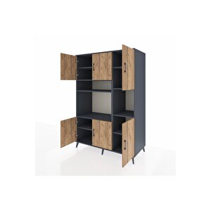 Kronos Dolap 9 Raflı 6 Kapaklı 132x59x195 Antrasit-çam/antrasit