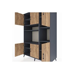 Kronos Dolap 9 Raflı 6 Kapaklı 132x59x195 Antrasit-çam/antrasit