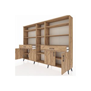 Arges Dolap 12 Raflı 2 Çekmeceli 4 Kapaklı 220x30x163 Çam-çam