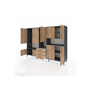 Hyperion Dolap 13 Raflı 3 Çekmeceli 9 Kapaklı 220x44x163 Antrasit-çam