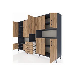 Hyperion Dolap 13 Raflı 3 Çekmeceli 9 Kapaklı 220x44x163 Antrasit-çam