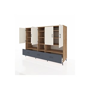 Kronos Dolap 12 Raflı 3 Çekmeceli 5 Kapaklı 220x59x163 Çam-aytaşı/antrasit