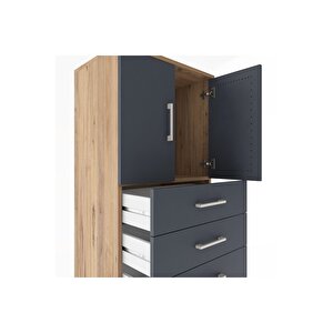 Hyperion Dolap Tek Raflı 6 Çekmeceli 2 Kapaklı 60x44x182 Çam-antrasit
