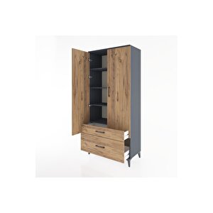 Hyperion Dolap 4 Raflı 2 Çekmeceli 2 Kapaklı 88x44x195 Antrasit-çam