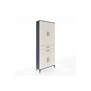 Arges Dolap 4 Raflı 2 Çekmeceli 4 Kapaklı 88x30x221 Antrasit-aytaşı