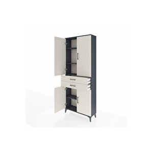 Arges Dolap 4 Raflı 2 Çekmeceli 4 Kapaklı 88x30x221 Antrasit-aytaşı