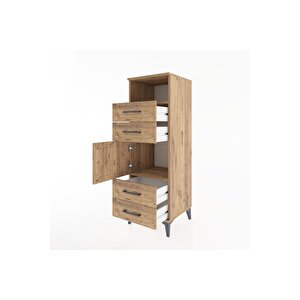 Hyperion Dolap 2 Raflı 4 Çekmeceli Tek Kapaklı 44x44x134 Çam-çam