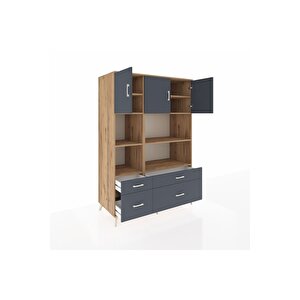 Kronos Dolap 8 Raflı 4 Çekmeceli 3 Kapaklı 132x59x195 Çam-antrasit/antrasit