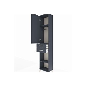 Arges Dolap 3 Raflı 2 Çekmeceli Tek Askılı 44x30x221 Antrasit-antrasit