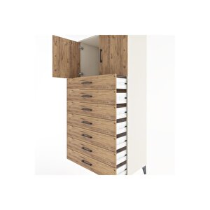 Hyperion Dolap Tek Raflı 7 Çekmeceli 2 Kapaklı 88x44x182 Aytaşı-çam