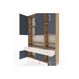 Arges Dolap 8 Raflı 2 Çekmeceli 6 Kapaklı 132x30x195 Çam-antrasit/aytaşı