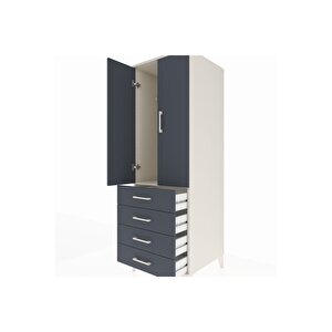 Kronos Dolap Tek Raflı 4 Çekmeceli Tek Askılı 60x59x182 Aytaşı-antrasit