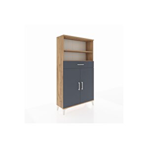 Arges Dolap 3 Raflı Tek Çekmeceli 2 Kapaklı 88x30x163 Çam-antrasit