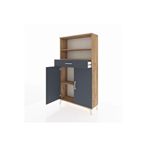 Arges Dolap 3 Raflı Tek Çekmeceli 2 Kapaklı 88x30x163 Çam-antrasit