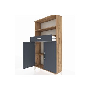 Arges Dolap 3 Raflı Tek Çekmeceli 2 Kapaklı 88x30x163 Çam-antrasit