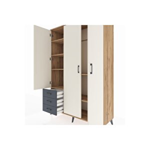 Hyperion Dolap 6 Raflı 3 Çekmeceli Tek Askılı 132x44x195 Çam-aytaşı/antrasit