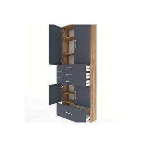 Arges Dolap 5 Raflı 4 Çekmeceli 4 Kapaklı 88x30x243 Çam-antrasit