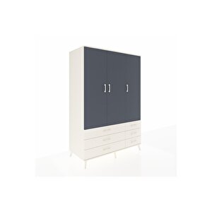 Kronos Dolap 5 Raflı 6 Çekmeceli Tek Askılı 132x59x195 Aytaşı-antrasit/aytaşı