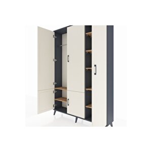 Arges Dolap 7 Raflı 5 Kapaklı Tek Askılı 132x30x195 Antrasit-aytaşı/çam